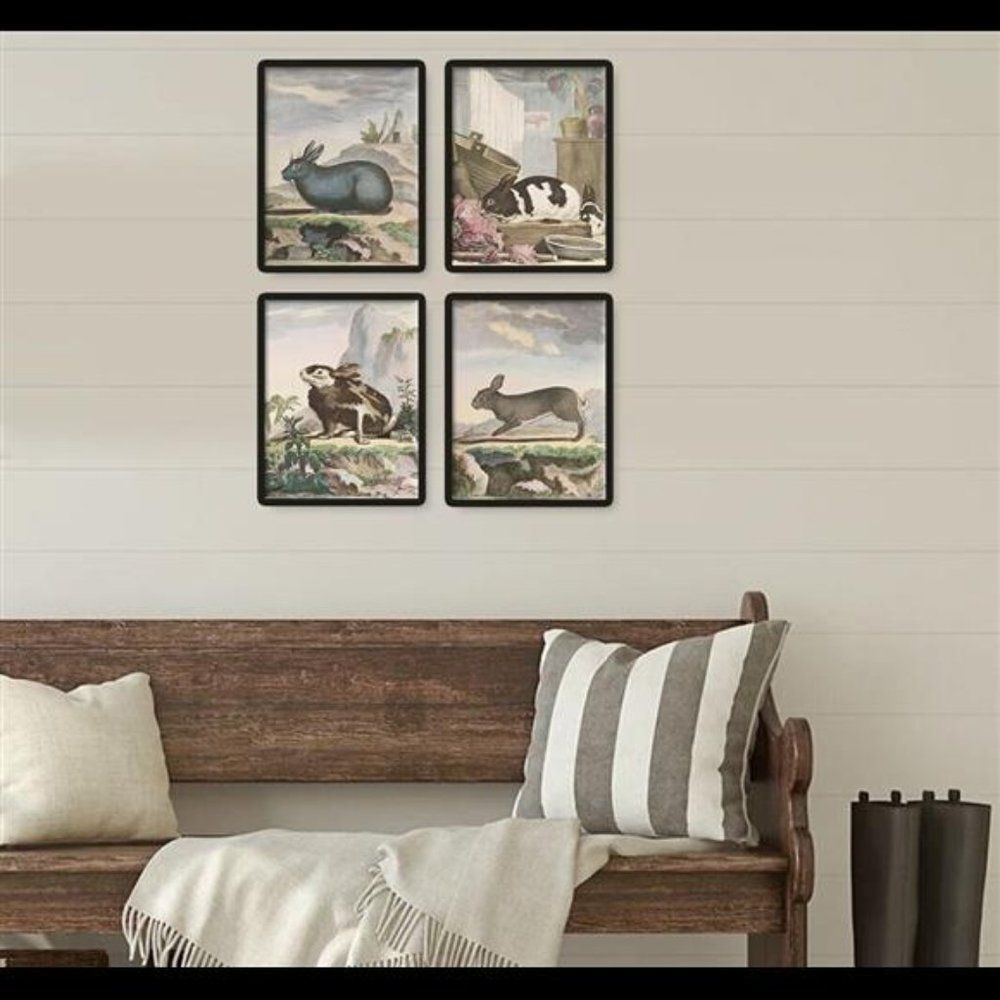 Vintage French Rabbits Bunny Print 8.5x11 Cottagecore Unframed Wall Art Set of 4